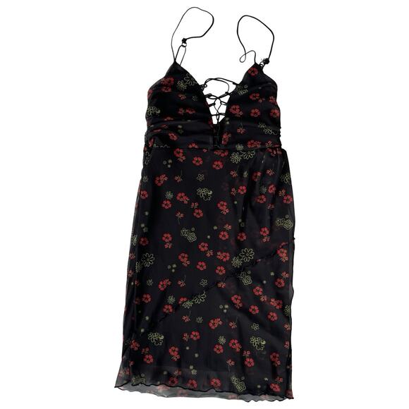 Urban Outfitters Black Floral Lace-Up Slip Dress (XS) - Picture 1 of 10